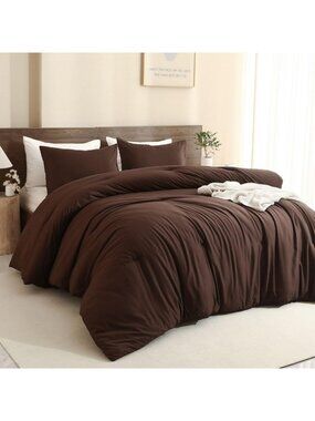 Cozy Earthy Brown Queen Comforter Set, 3-Piece Lightweight Bedding, Soft